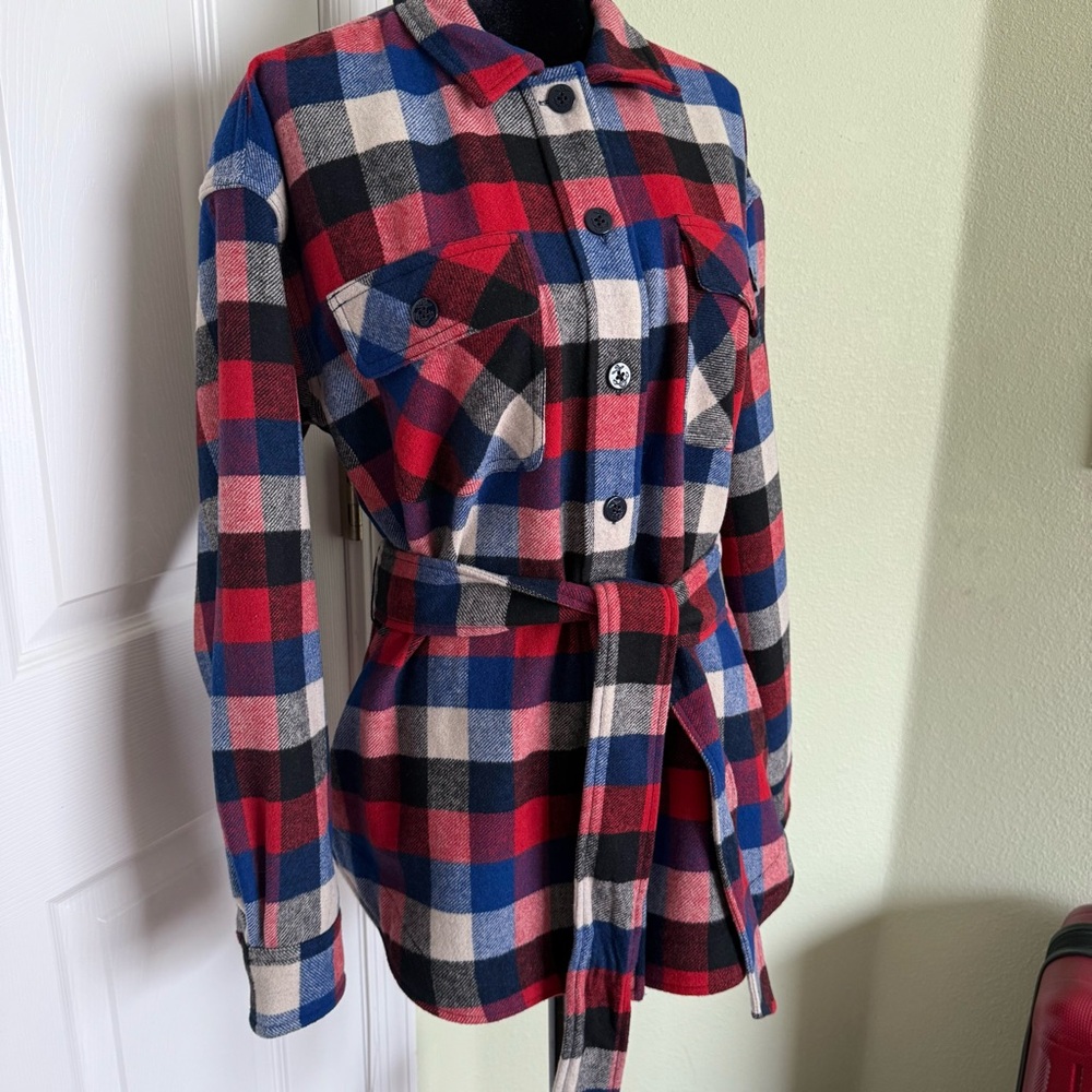 Lauren Ralph Lauren Buffalo Check Belted Twill Shirt Jacket Wool Blend Shacket - Picture 4 of 11